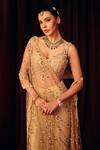 Shop_Label Moni K_Gold Organza, Net Sequins, Beads Sona Embellished Pre-draped Saree With Blouse _Online_at_Aza_Fashions