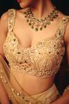 Buy_Label Moni K_Gold Organza, Net Sequins, Beads Sona Embellished Pre-draped Saree With Blouse 