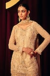 Shop_Label Moni K_Gold Organza, Net Sequins, Beads, Pearls, Embroidery Khoobsurat Sharara Set 