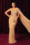 Buy_Label Moni K_Gold Net Embroidery, Beads Sweetheart Neck Khwaab Pre-draped Saree With Corset _Online_at_Aza_Fashions