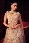 Buy_Label Moni K_Grey Satin, Net Sequins, Beads, Stones Sapphire Embellished Corset Lehenga Set _Online_at_Aza_Fashions