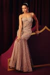 Label Moni K_Grey Satin, Net Sequins, Beads, Stones Daydream Embroidered Corset And Lehenga Set _Online