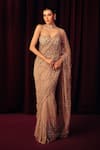 Label Moni K_Grey Satin, Net Sequins, Beads, Ishq Pre-draped Saree With Embroidered Corset _Online_at_Aza_Fashions