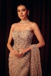Buy_Label Moni K_Grey Satin, Net Sequins, Beads, Ishq Pre-draped Saree With Embroidered Corset _Online_at_Aza_Fashions