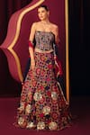 Buy_Label Moni K_Multi Color Organza Thread Embroidery, Mirrors, Sahiba Mosaic Print Lehenga Set _at_Aza_Fashions