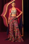 Buy_Label Moni K_Multi Color Organza Mirrors Sweetheart Bahaar Ombre Cape And Printed Sharara Set _at_Aza_Fashions