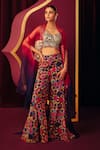 Label Moni K_Multi Color Organza Mirrors Sweetheart Bahaar Ombre Cape And Printed Sharara Set _Online_at_Aza_Fashions