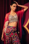 Label Moni K_Multi Color Organza Mirrors Sweetheart Bahaar Ombre Cape And Printed Sharara Set _at_Aza_Fashions