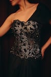 Shop_Label Moni K_Black Crepe Sequins, Crystals O My Darling Embroidered Corset And Draped Skirt Set _Online_at_Aza_Fashions