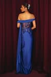 Shop_Label Moni K_Blue Satin, Net Sequins, Beads Junoon Embellished Corset And Draped Skirt Set _at_Aza_Fashions