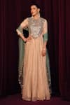 Buy_Label Moni K_Green Organza, Tissue Mirrors, Sequins, Ranjhna Work Anarkali With Dupatta _at_Aza_Fashions