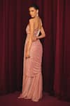 Shop_Label Moni K_Pink Organza, Net Embroidery, Sequins, Blush Pre-draped Saree Skirt With Corset _at_Aza_Fashions