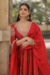 Shop_Punit Balana_Red Chanderi , Lycra, Organza Embroidery Scoop Surkh Laal Anarkali Set _Online_at_Aza_Fashions