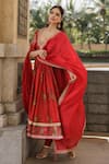 Shop_Punit Balana_Red Chanderi , Lycra, Organza Embroidery Scoop Surkh Laal Anarkali Set _at_Aza_Fashions