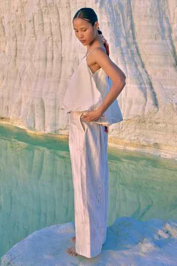 Buy_Ahmev_Ivory Cotton, Chanderi V-neck Thazin Strap Top _Online_at_Aza_Fashions