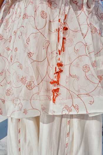 Shop_Ahmev_Ivory Silk Organza, Cotton Tassels V-neck Bella Angarkha Top  _Online_at_Aza_Fashions