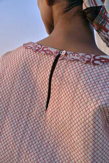 Ahmev_Ivory Cotton, Chanderi Lace Round Neck Su Pan Quilted Top _at_Aza_Fashions