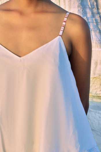 Ahmev_Ivory Cotton, Chanderi Piping Thura Pleated Pant _Online_at_Aza_Fashions