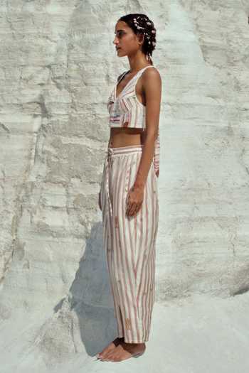 Buy_Ahmev_Ivory Cotton, Chanderi Eaindra Dart Pant _Online_at_Aza_Fashions