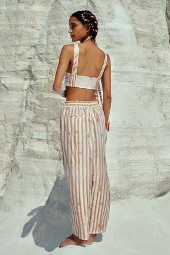 Shop_Ahmev_Ivory Cotton, Chanderi Eaindra Dart Pant _at_Aza_Fashions