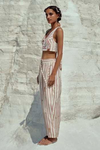 Shop_Ahmev_Ivory Cotton, Chanderi Eaindra Dart Pant _Online_at_Aza_Fashions