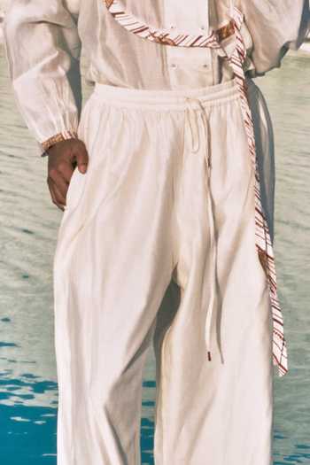Shop_Ahmev_Ivory Cotton, Chanderi Embroidery, Tassels, Lace Thiri Pant _Online_at_Aza_Fashions