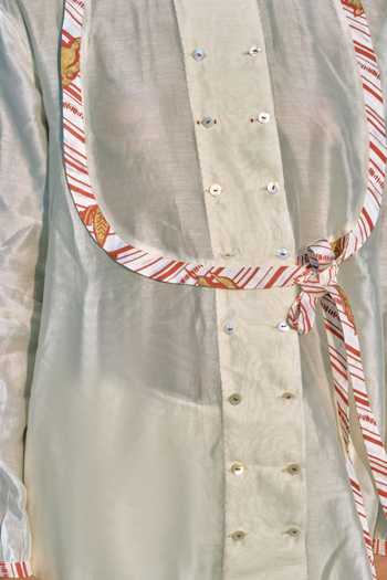 Buy_Ahmev_Gold Chanderi Embroidery Mandarin Collar Thida Shirt _Online_at_Aza_Fashions