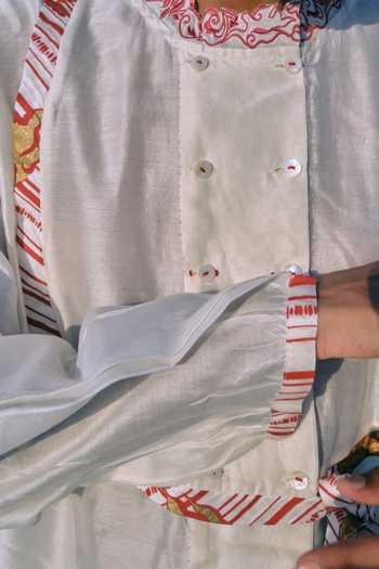 Ahmev_Gold Chanderi Embroidery Mandarin Collar Thida Shirt _at_Aza_Fashions