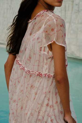 Ahmev_Ivory Silk Organza, Cotton Embroidery, Beads, Tassels Ei Mon Tiered Dress _Online_at_Aza_Fashions