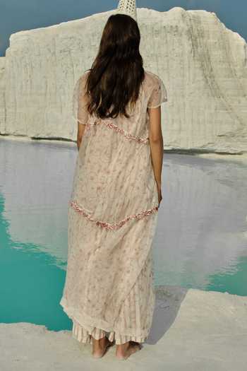 Shop_Ahmev_Ivory Silk Organza, Cotton Embroidery, Beads, Tassels Ei Mon Tiered Dress _at_Aza_Fashions