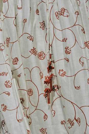 Buy_Ahmev_Red Cotton, Chanderi Beads, Tassels Keyhole Neck Min Maw Tier Dress 