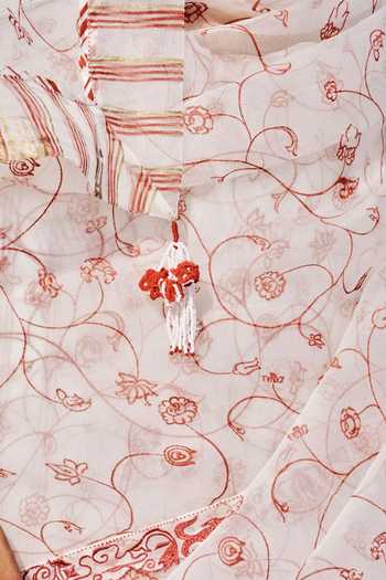 Shop_Ahmev_Ivory Cotton, Silk Organza Beads, Tassels, Lace Liz Floral Pattern Saree _Online_at_Aza_Fashions