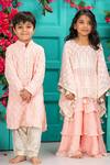 Buy_Shruti Jalan_Pink Crepe, Chinon Embroidery, Mirrors, Lace Lucknowi Work Poncho And Gharara Set _Online_at_Aza_Fashions