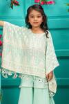 Shop_Shruti Jalan_Mint Crepe, Chinon Embroidery, Mirrors Lucknowi Poncho Gharara Set _at_Aza_Fashions