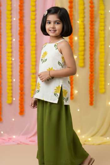 Buy_JILMIL DREAMWEAR_Green Silk Printed Top And Palazzo Set _Online_at_Aza_Fashions