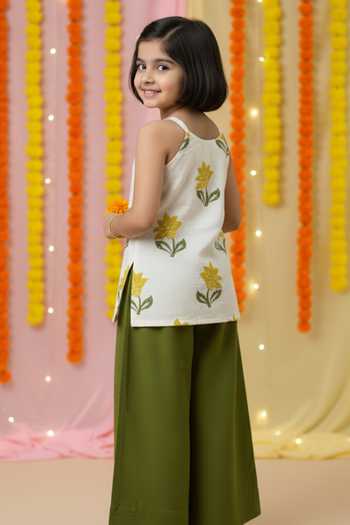 Shop_JILMIL DREAMWEAR_Green Silk Printed Top And Palazzo Set _at_Aza_Fashions