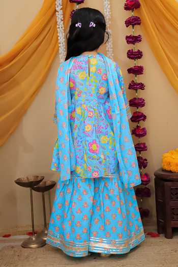 Shop_JILMIL DREAMWEAR_Pink Cotton Zari Anarkali Set With Sharara And Dupatta _at_Aza_Fashions