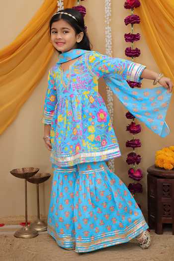 Buy_JILMIL DREAMWEAR_Pink Cotton Zari Anarkali Set With Sharara And Dupatta _Online_at_Aza_Fashions