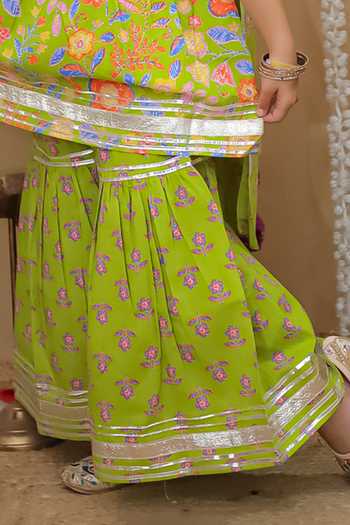 JILMIL DREAMWEAR_Blue Cotton Zari Girls Anarkali Sharara And Dupatta Set _Online_at_Aza_Fashions