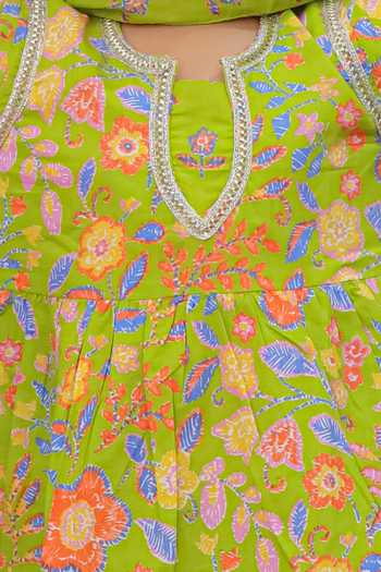 Buy_JILMIL DREAMWEAR_Blue Cotton Zari Girls Anarkali Sharara And Dupatta Set 