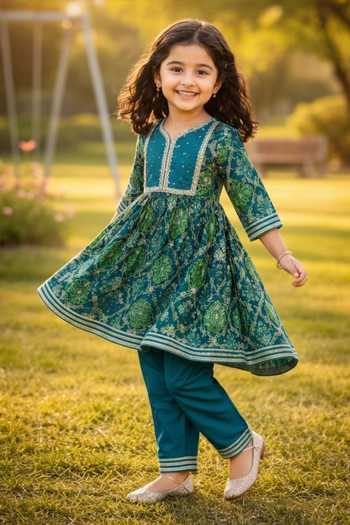 Buy_JILMIL DREAMWEAR_Blue Cotton Zari Floral Print Anarkali And Pant Set _Online_at_Aza_Fashions