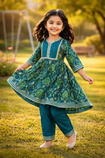 JILMIL DREAMWEAR_Blue Cotton Zari Floral Print Anarkali And Pant Set _at_Aza_Fashions