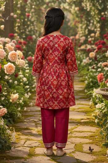 Shop_JILMIL DREAMWEAR_Red Cotton Zari, Gota Patti Anarkali And Pant Set _at_Aza_Fashions