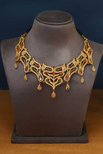 Buy_Mero Jewellery_Gold Plated Stones, Carved Necklace _at_Aza_Fashions