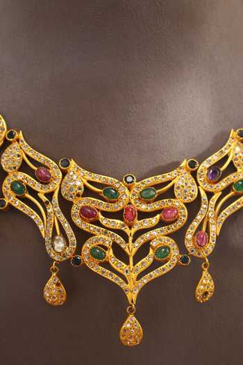 Mero Jewellery_Gold Plated Stones, Carved Necklace _Online_at_Aza_Fashions