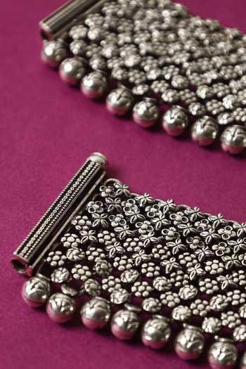 Mero Jewellery_Silver Plated Beads, Chains Handmade Pair Of Anklets _Online_at_Aza_Fashions