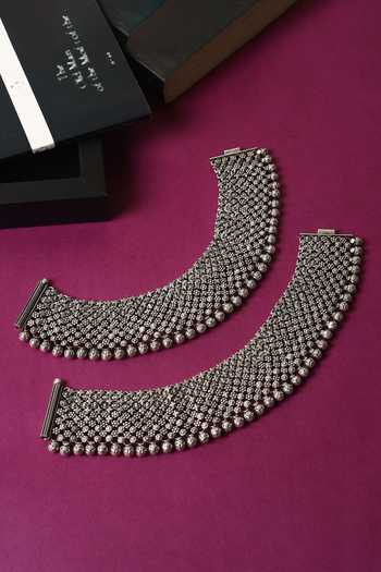 Buy_Mero Jewellery_Silver Plated Beads, Chains Handmade Pair Of Anklets _at_Aza_Fashions