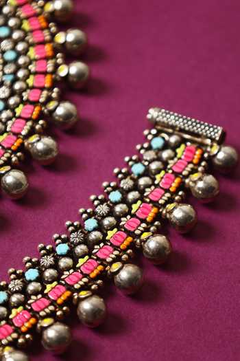 Mero Jewellery_Pink Beads, Stones Carved Pair Of Anklets _Online_at_Aza_Fashions
