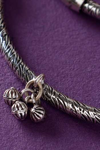 Shop_Mero Jewellery_Silver Plated Handmade Pair Of Anklets _at_Aza_Fashions