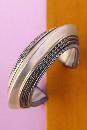 Shop_Mero Jewellery_Silver Plated Handmade Adjustable Designer Bangle _at_Aza_Fashions